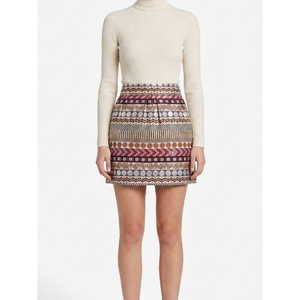 Anthro Nomad Morgan Carper Glistened Geo Mini Skirt 0 Metallic Boho Metallic